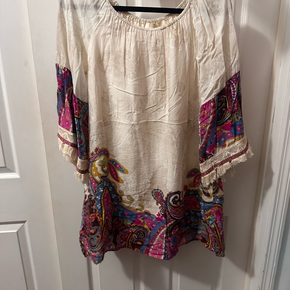 Bohemian Cream and Pink Paisley Women's Top